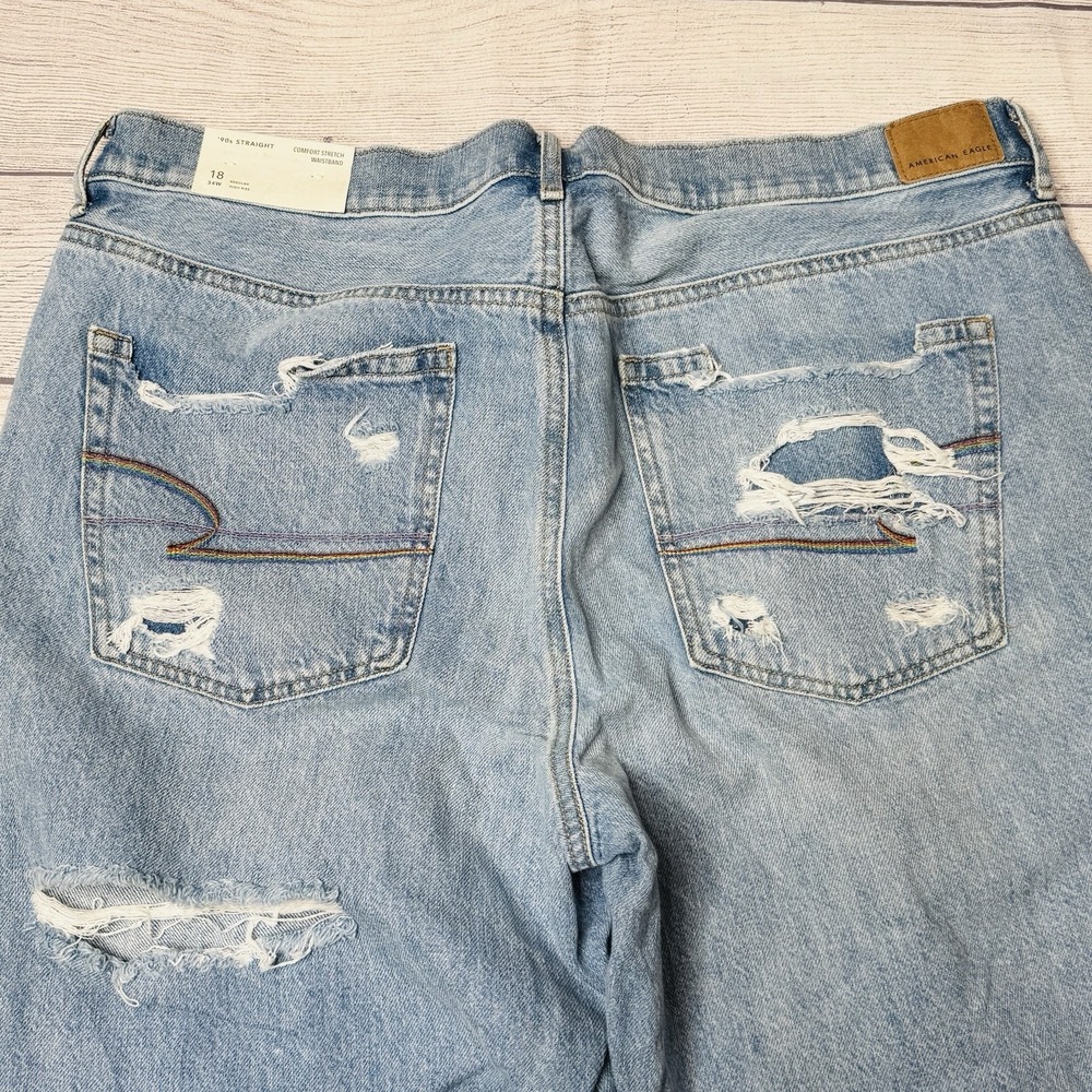 American Eagle Jeans 90s Straight Pride Rainbow 18R Distressed High Rise NWT - Picture 5 of 8